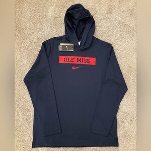 NWT Nike Dri Fit On Field Ole Miss Rebels Lightweight Hoodie Mens L Navy Red